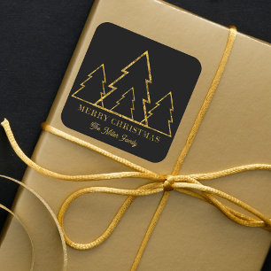 Sticker Carré Arbres de Noël dorés minimalistes élégants sur fon