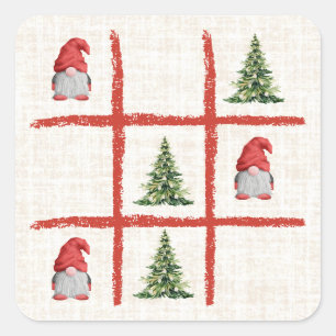 Sticker Carré Arbres de Noël Gnome en Lin Tic Tac Toe