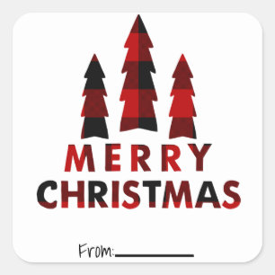 Sticker Carré Arbres de Noël joyeux Plaid rouge type vacances