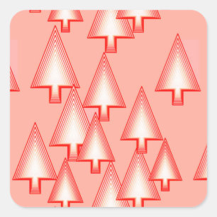 Sticker Carré Arbres de Noël métalliques modernes - corail orang