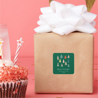 Sticker Carré Arbres de Noël verts modernes et simples et élégan