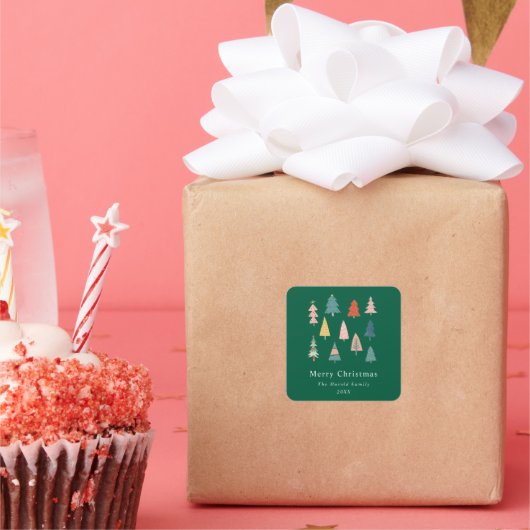 Sticker Carré Arbres de Noël verts modernes et simples et élégan (Fête)