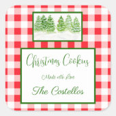 Sticker Carré Arbres d'hiver aquarelle COOKIES à carreaux rouges (Devant)