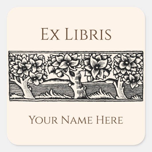 Sticker Carré Arbres médiévaux Ex Libris Plaque d'accueil, perso (Devant)