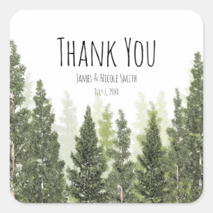 Sticker Carré Arbres Pins Rustiques Mariage Simple Campagne