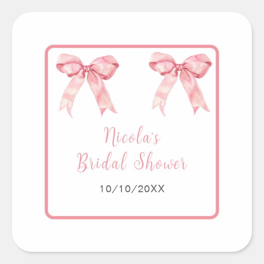 Sticker Carré Arc Bridal Shower Coquette Rose (Devant)