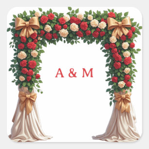 Sticker Carré Arc Élegant de Roses de Mariage avec Tissu Drapé �