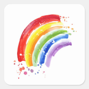 Sticker Carré Arc-en-ciel en aquarelle