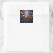 Sticker Carré Arc-en-ciel Fleur sauvage brillant sur bleu (Sac)