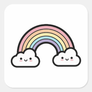 Sticker Carré Arc-en-ciel heureux – Illustration mignonne Kawaii