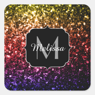 Sticker Carré Arc-en-ciel jaune rouge violet paillettes Monogram