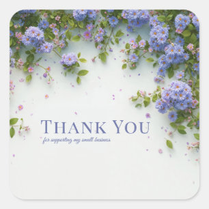 Sticker Carré Arc Floral Asters Bleu Pervenche Rose Élégant