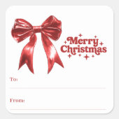 Sticker Carré Arc rouge blanc cadeau de Noël moderne emballage (Devant)