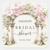 Sticker Carré Arche en marbre avec fleurs roses pour douche de m (Devant)