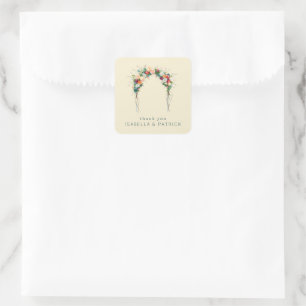 Sticker Carré Arche Florale Romantique Aquarelle