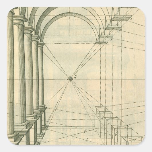 Sticker Carré Architecture vintage, Perspective Colonnes Arches (Devant)