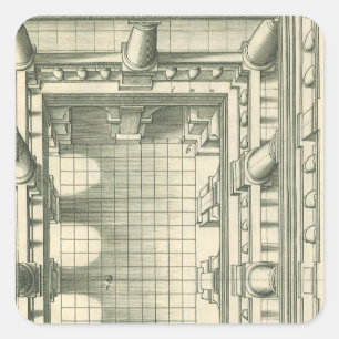 Sticker Carré Architecture Vintage, Perspective de la cour à atr