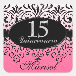 Sticker Carré Argent blanc noir 15ème Quinceanera de regard de