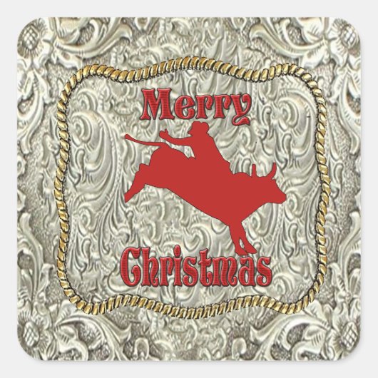 Sticker Carré Argent Bull Rider Belt Buckle Noël (Devant)