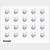 Sticker Carré Argent Filigree Coeur et Roses Blanches (Feuille)
