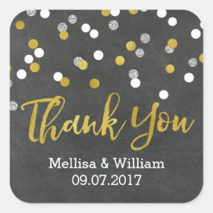 Sticker Carré Argent Gold Chalkboard Confetti Wedding Favor Tags