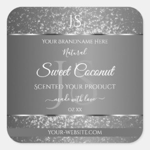 Sticker Carré Argent Gris Parties scintillant Étoiles Initiales 