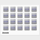 Sticker Carré Argent moderne et bleu Mitzvah Anniversaire Nom Fa (Feuille)