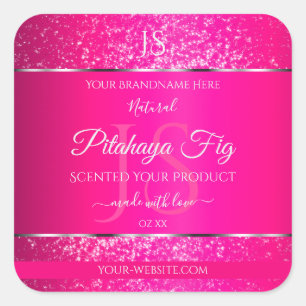 Sticker Carré Argent rose avec initiales de Parties scintillant