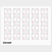 Sticker Carré Argent rose Floral Premier Saint Communion Merci (Feuille)