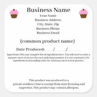 Sticker Carré Arkansas Cottage Food Law / Food Freedom Act étiqu