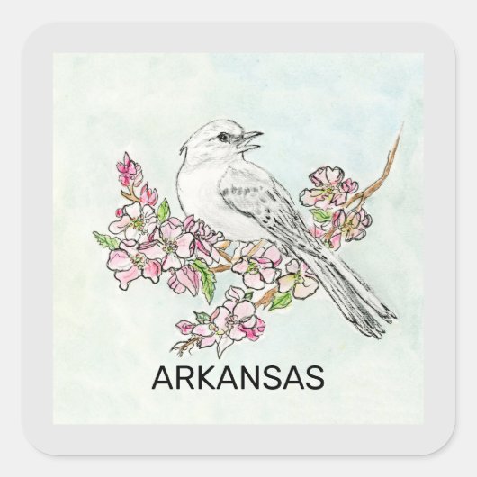 Sticker Carré Arkansas État oiseau et fleur (Devant)