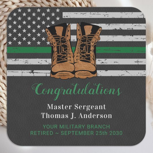 Sticker Carré Army Military Retirement Leather Boots Green Line