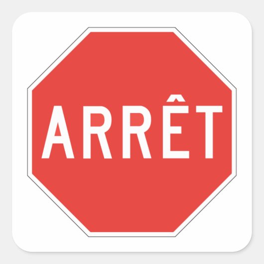 Sticker Carré Arrêt, Québec, poteau de signalisation, Canada (Devant)