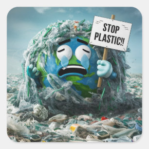 Sticker Carré Arrêter le plastique