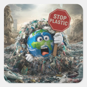 Sticker Carré Arrêter le plastique