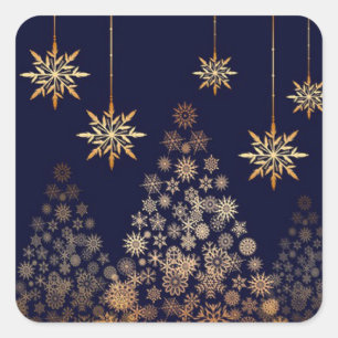 Sticker Carré Arrière - plan bleu avec arbre de Noël doré