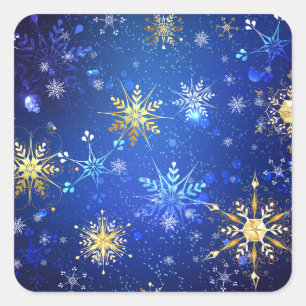 Sticker Carré Arrière - plan Bleu XMAS avec des flocons de neige