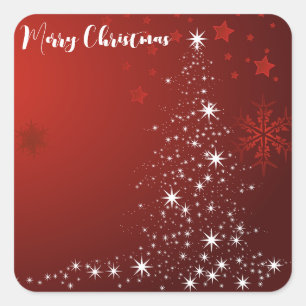 Sticker Carré Arrière - plan rouge avec sapin de Noël étoilé