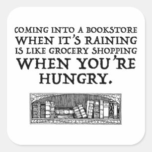 Sticker Carré Arrivée dans une librairie quand il pleut