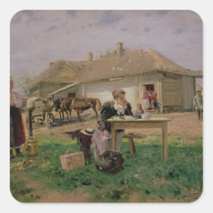 Sticker Carré Arrivée d'une maîtresse d'école dans