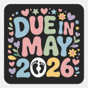 Sticker Carré Arrivée mai 2026 Bébé à naître Maman Grossesse