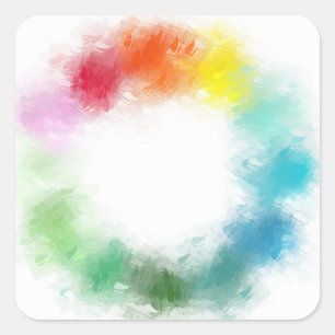 Sticker Carré Art Abstrait coloré rose rouge jaune orange bleu