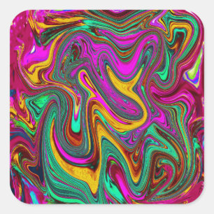 Sticker Carré Art Abstrait Rose Chaud Marbré et Vert Mousse de M