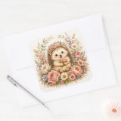 Sticker Carré Art aquarelle de hérisson floral (Enveloppe)