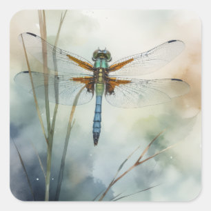 Sticker Carré Art aquarelle Libellule