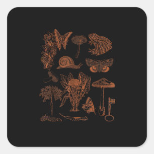 Sticker Carré Art botanique, champignons de grenouille, esthétiq