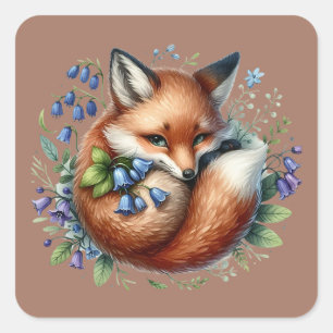Sticker Carré Art botanique du renard floral de la forêt