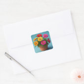 Sticker Carré Art Botanique Floral Vibrant, Fleurs Zinnia (Enveloppe)