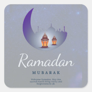 Sticker Carré Art de lanterne du croissant de Ramadan Mubarak