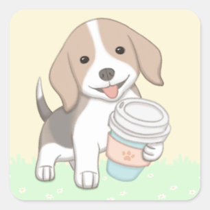 Sticker Carré Art de l'illustration du chien et de la coupe mign